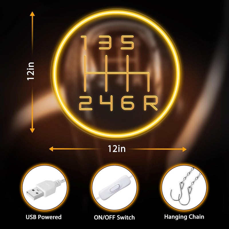 Kavaas Gear Shift Neon Sign, 3D Engraved Manual Transmission Lever Neon Sign for Garage Decor | LED Garage Signs for Car Room Decor, Auto Repair Workshop, Man Cave - Best Gifts for Dad, Car Enthusiast (GS2G) - Image 3